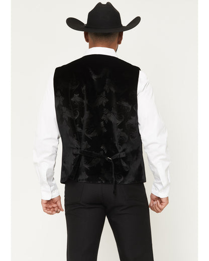 Men's Velvet Paisley Print Western Dress Vest Black