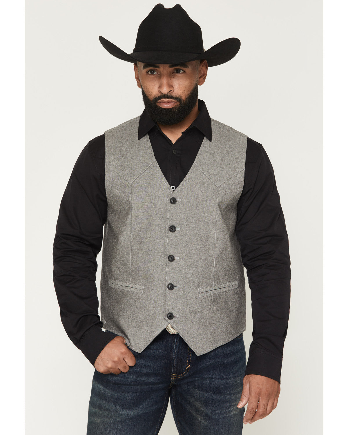 Men's Brogue Button-Down Vest Black