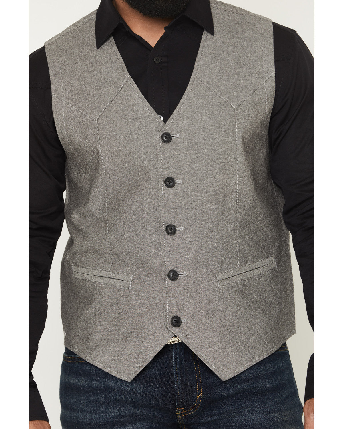 Men's Brogue Button-Down Vest Black