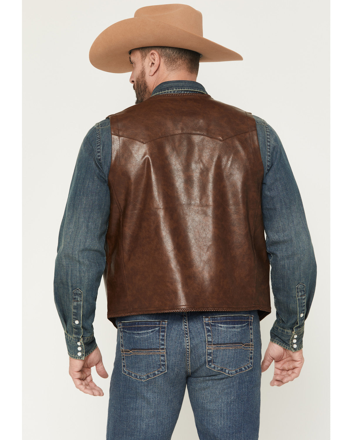 Men's Hogan Faux Leather Braided Hem Vest Brown