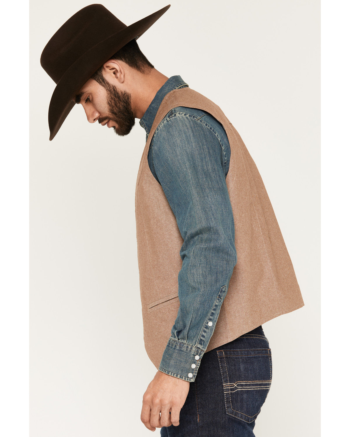 Men's Chambray Button-Down Vest Khaki