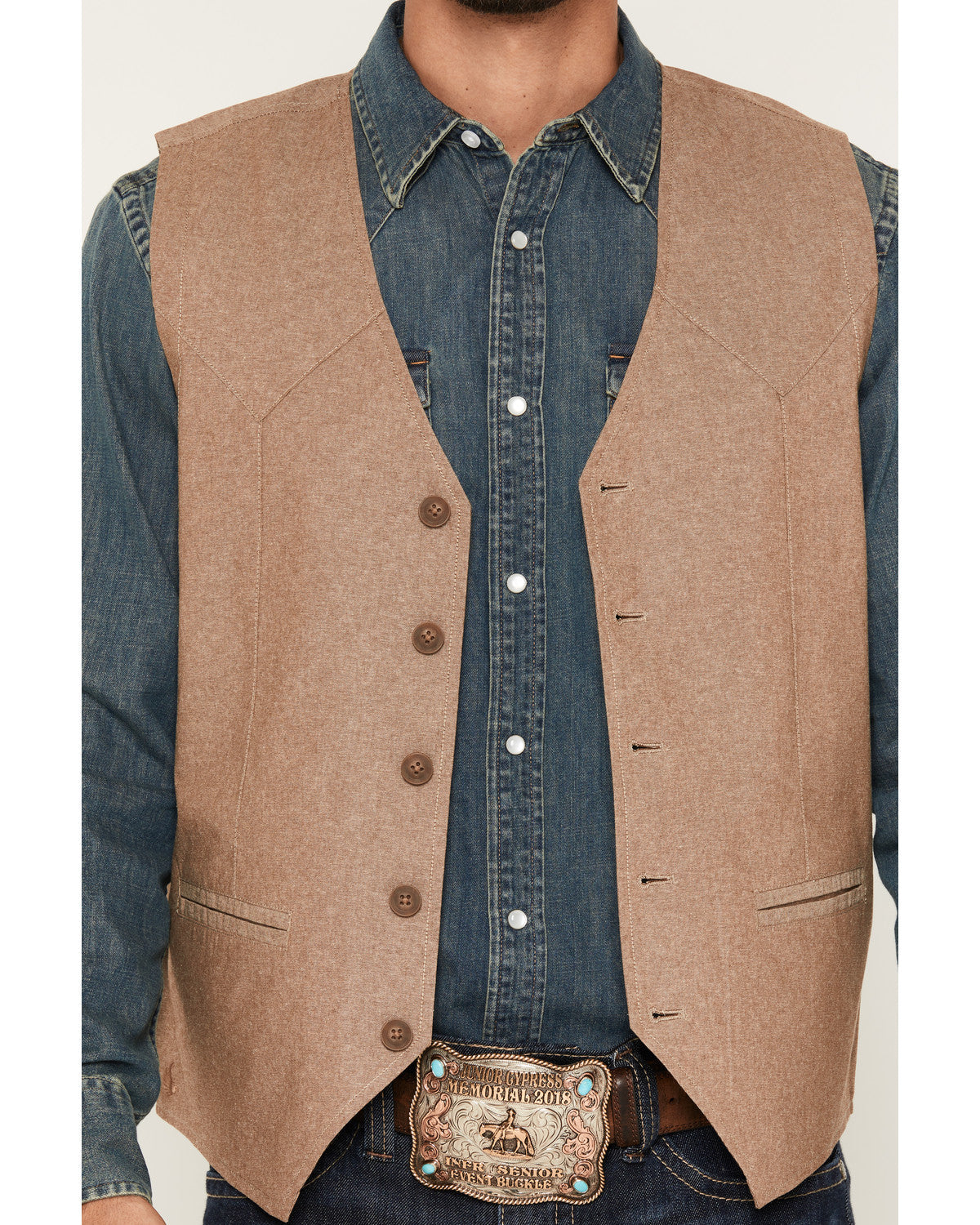 Men's Chambray Button-Down Vest Khaki