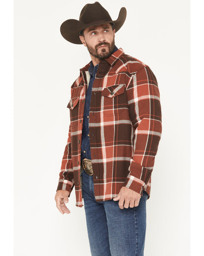 Men's Baxter Sherpa Lined Plaid Print Flannel Shirt Jacket Rust Copper
