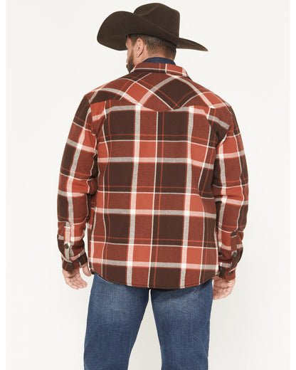 Men's Baxter Sherpa Lined Plaid Print Flannel Shirt Jacket Rust Copper
