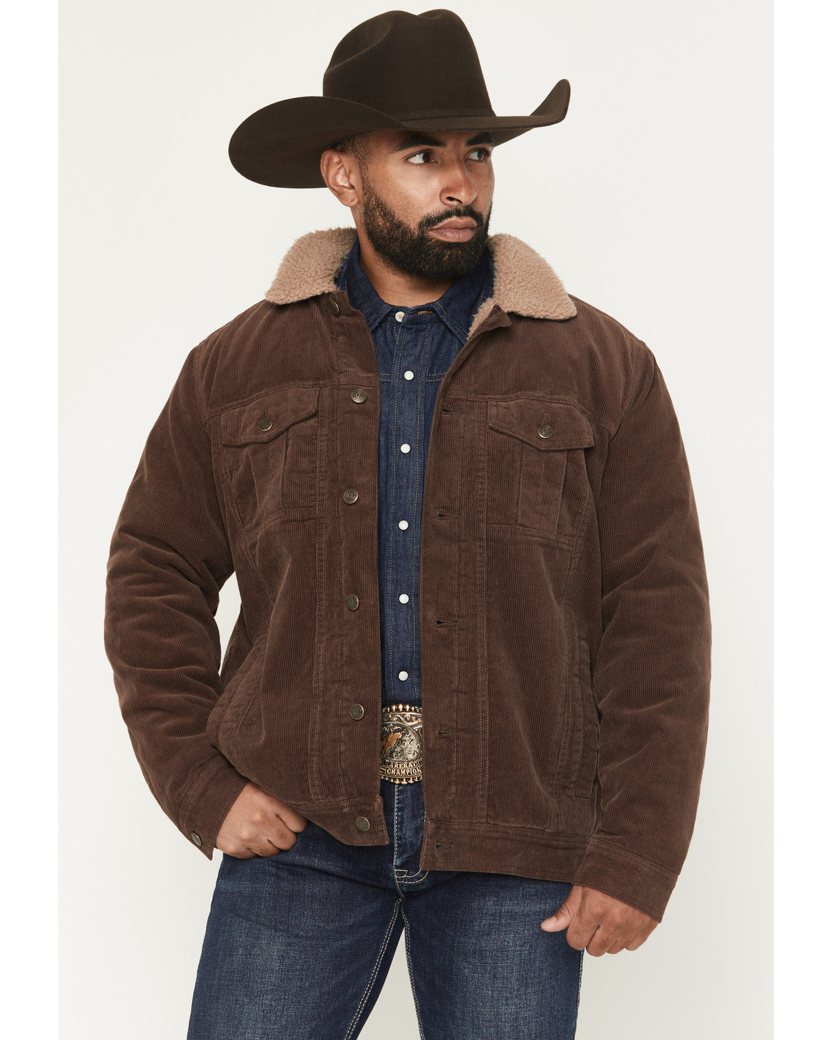 Men's Ozark Corduroy Sherpa Lined Heavyweight Trucker Jacke Dark Brown