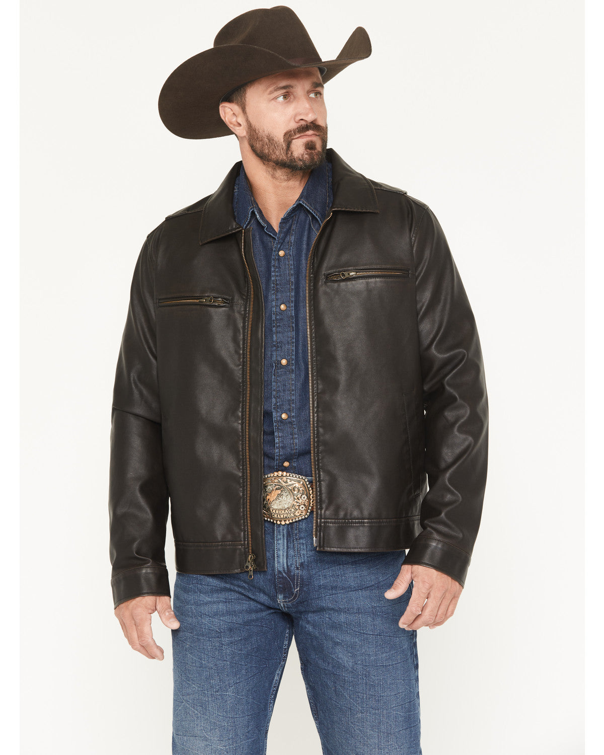 Men's Faux Leather Moto Jacket - Tall Dark Brown