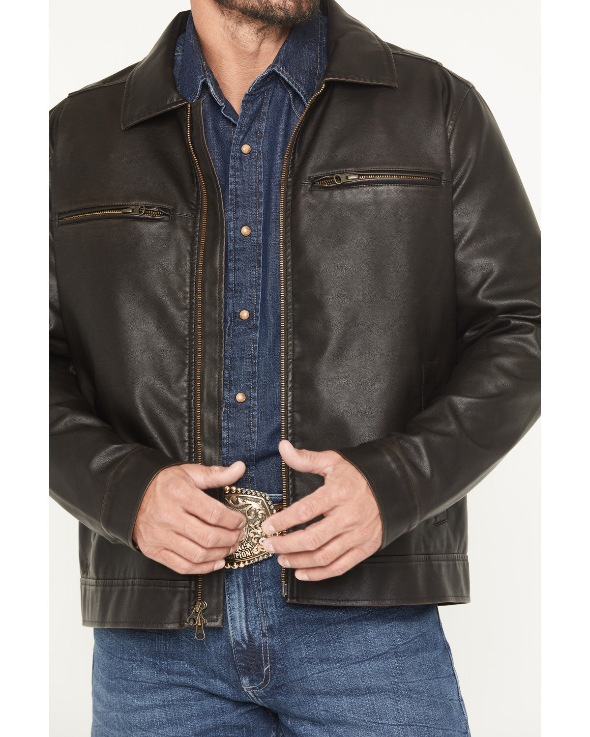 Men's Faux Leather Moto Jacket - Tall Dark Brown