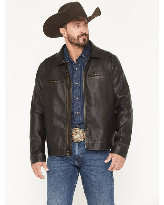 Men's Faux Leather Moto Jacket - Big Dark Brown
