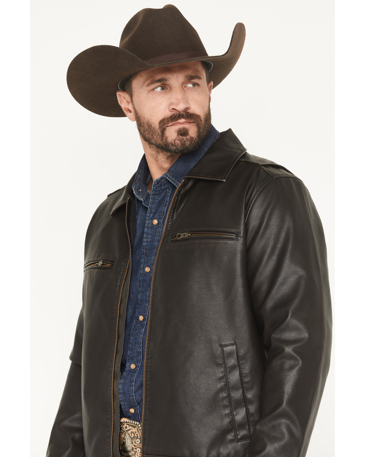 Men's Faux Leather Moto Jacket - Big Dark Brown