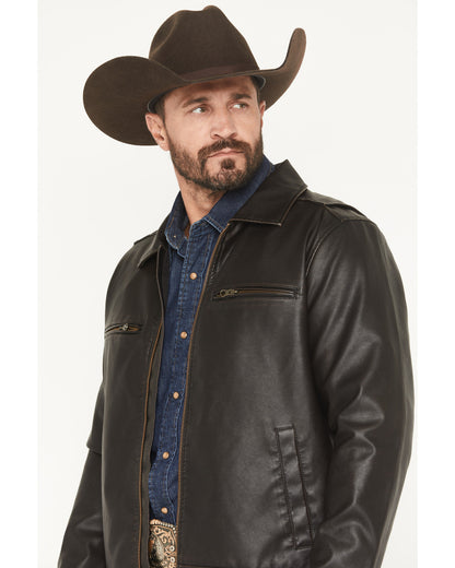 Men's Faux Leather Moto Jacket - Big Dark Brown