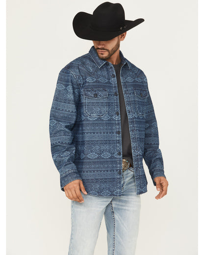 Men's Tonal Southwestern Print Fleece Lined Shirt Jacket Indigo