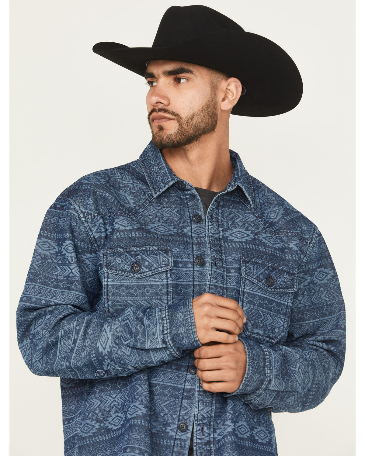 Men's Tonal Southwestern Print Fleece Lined Shirt Jacket Indigo
