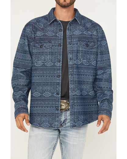 Men's Tonal Southwestern Print Fleece Lined Shirt Jacket Indigo
