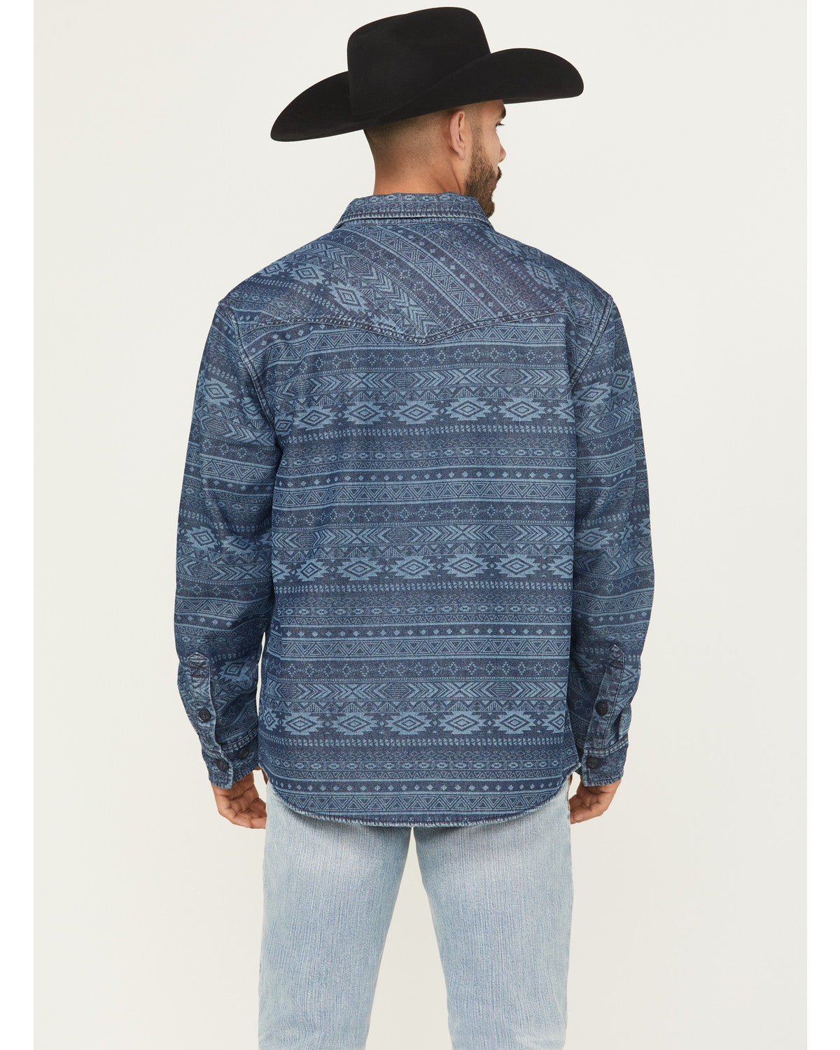 Men's Tonal Southwestern Print Fleece Lined Shirt Jacket Indigo