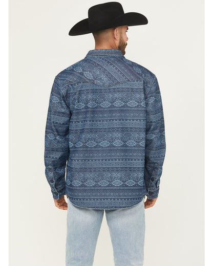 Men's Tonal Southwestern Print Fleece Lined Shirt Jacket Indigo