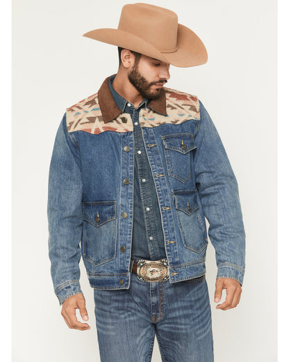 Men's Southwestern Blanket Yoke Unlined Denim Jacket Medium Wash
