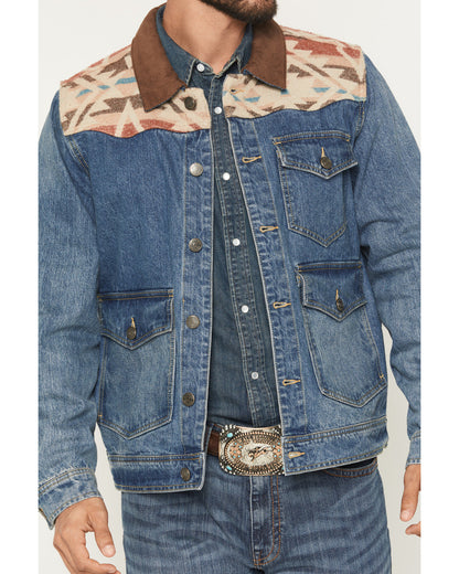 Men's Southwestern Blanket Yoke Unlined Denim Jacket Medium Wash