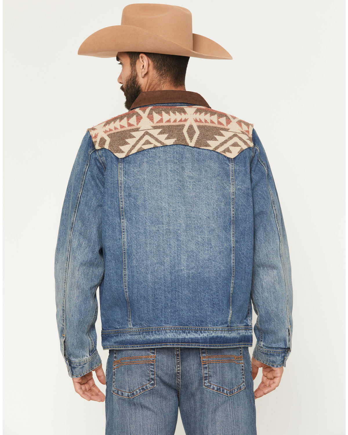 Men's Southwestern Blanket Yoke Unlined Denim Jacket Medium Wash