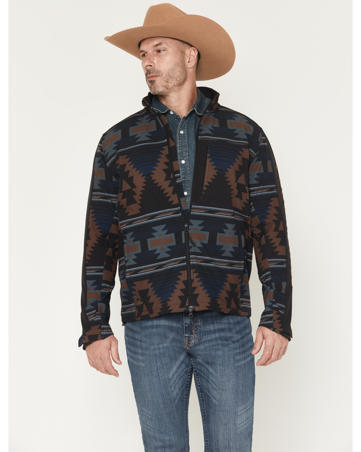 Men's Southwestern Print Softshell Jacket Black