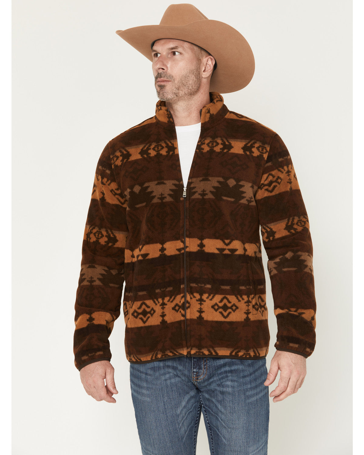 Men's Willows Southwestern Print Zip-Up Jacket Dark Brown