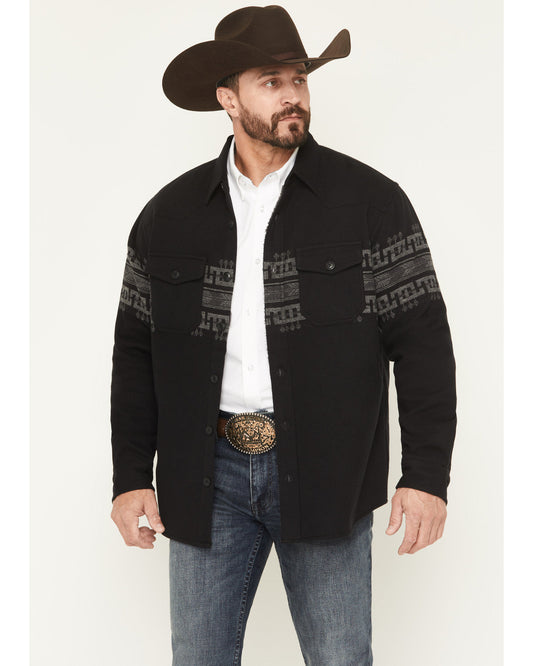 Men's Southwestern Border Print Sherpa Lined Flannel Shirt Black