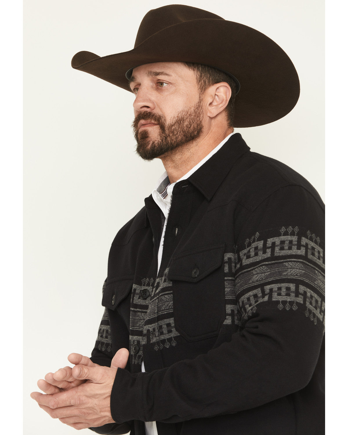 Men's Southwestern Border Print Sherpa Lined Flannel Shirt Black