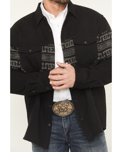 Men's Southwestern Border Print Sherpa Lined Flannel Shirt Black