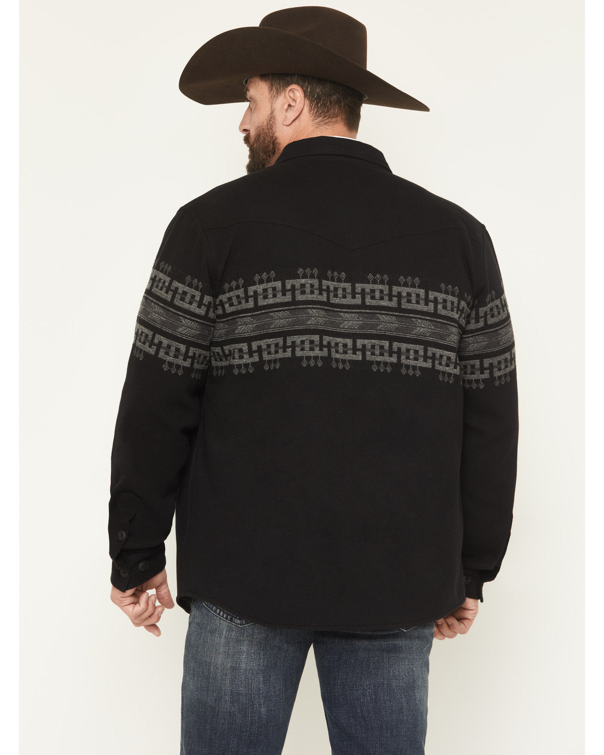 Men's Southwestern Border Print Sherpa Lined Flannel Shirt Black