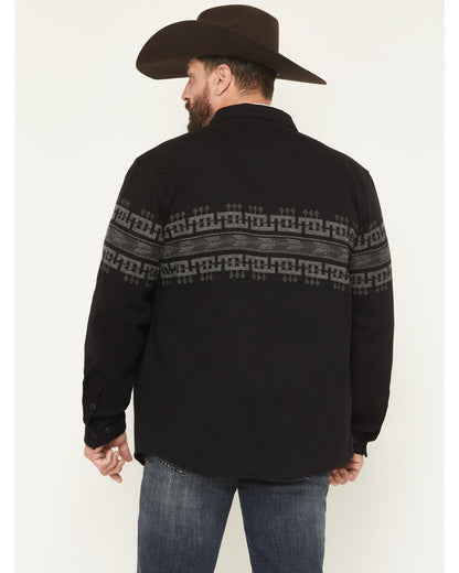 Men's Southwestern Border Print Sherpa Lined Flannel Shirt Black