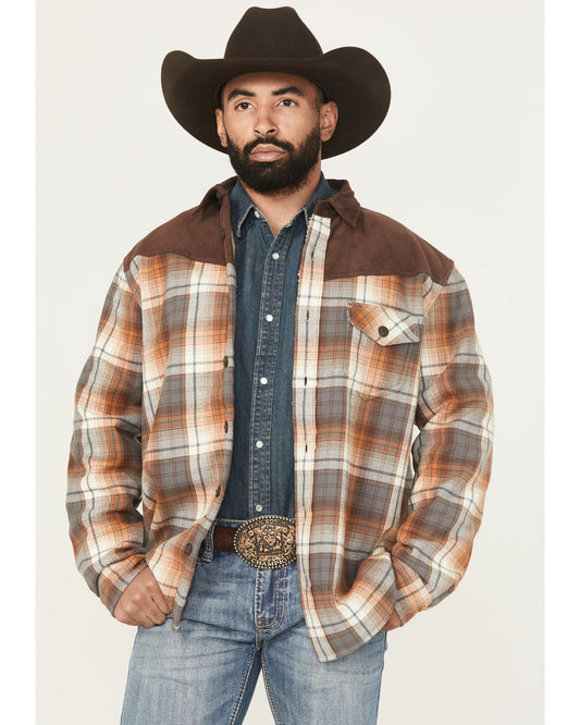 Men's Plaid Print Flannel Sherpa Lined Shirt Jacket Dark Brown