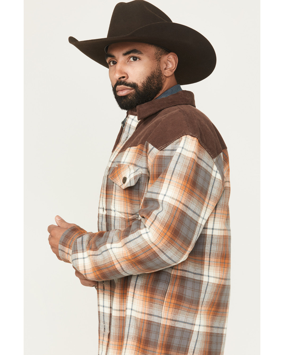 Men's Plaid Print Flannel Sherpa Lined Shirt Jacket Dark Brown