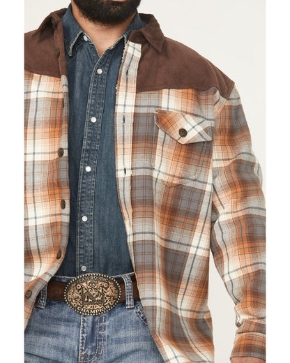 Men's Plaid Print Flannel Sherpa Lined Shirt Jacket Dark Brown