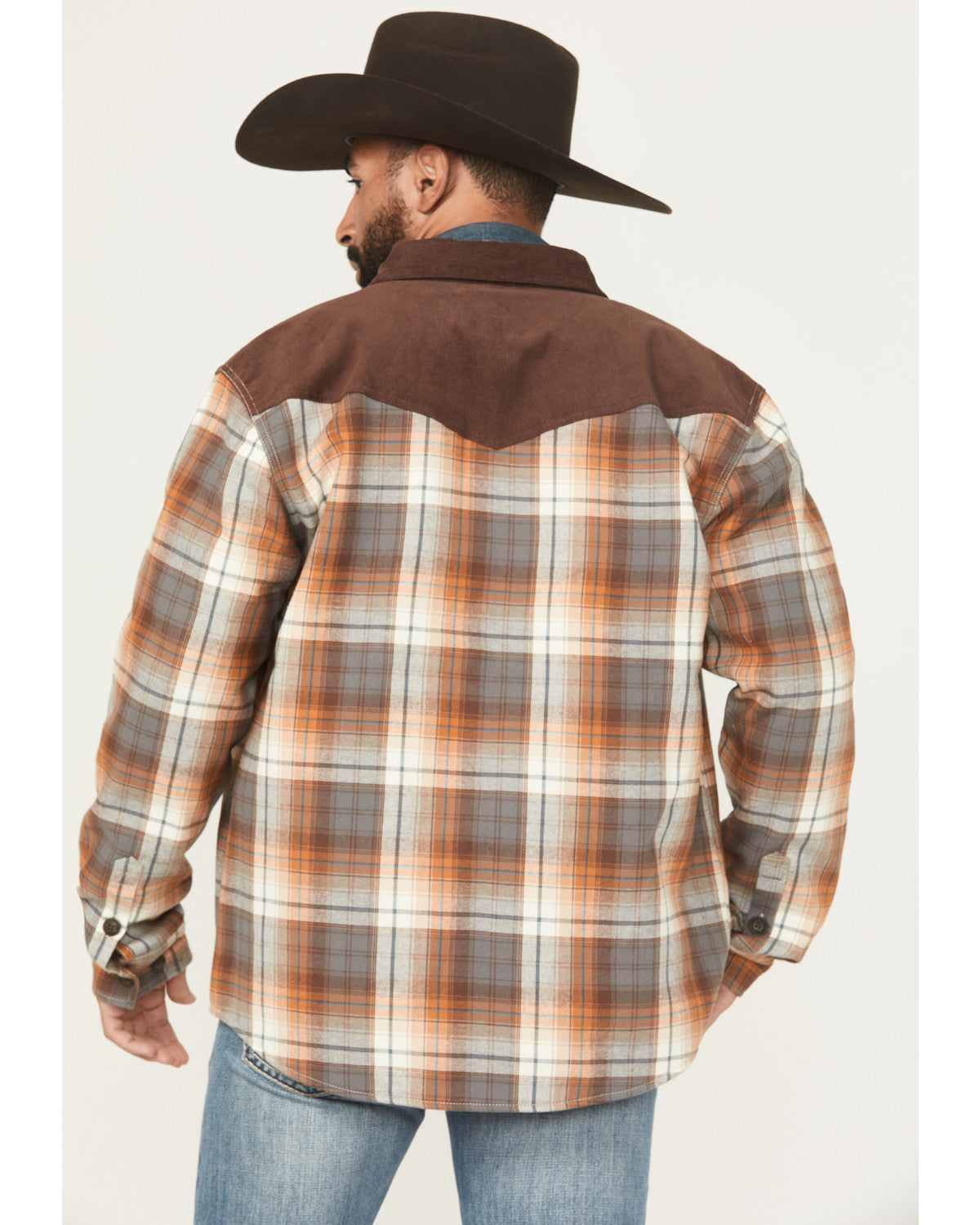 Men's Plaid Print Flannel Sherpa Lined Shirt Jacket Dark Brown