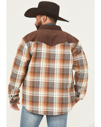 Men's Plaid Print Flannel Sherpa Lined Shirt Jacket Dark Brown
