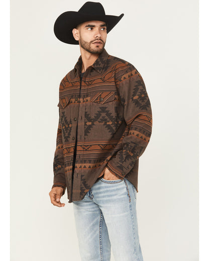 Men's Rosewell Southwestern Print Fleece Lined Shirt Jacket Dark Brown