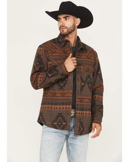 Men's Rosewell Southwestern Print Fleece Lined Shirt Jacket Dark Brown