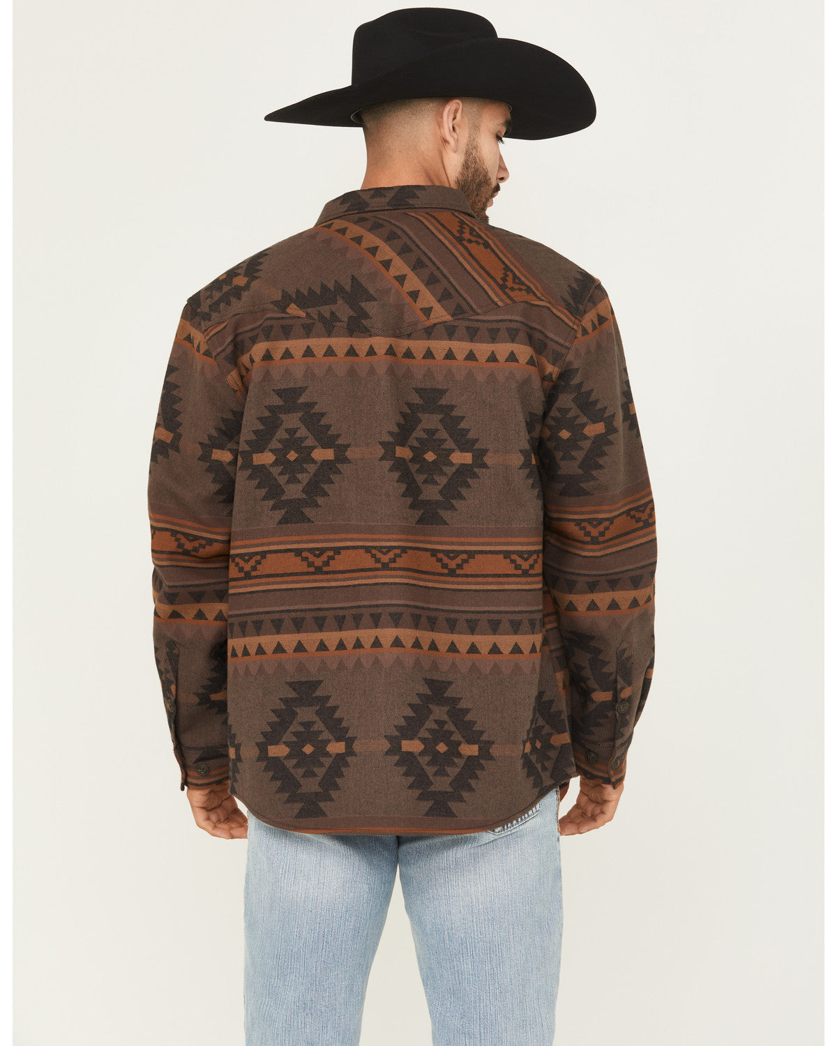Men's Rosewell Southwestern Print Fleece Lined Shirt Jacket Dark Brown