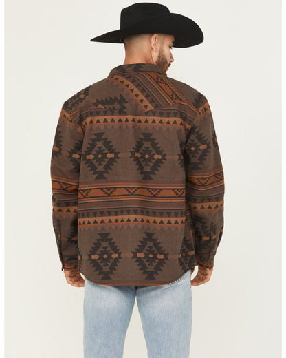 Men's Rosewell Southwestern Print Fleece Lined Shirt Jacket Dark Brown