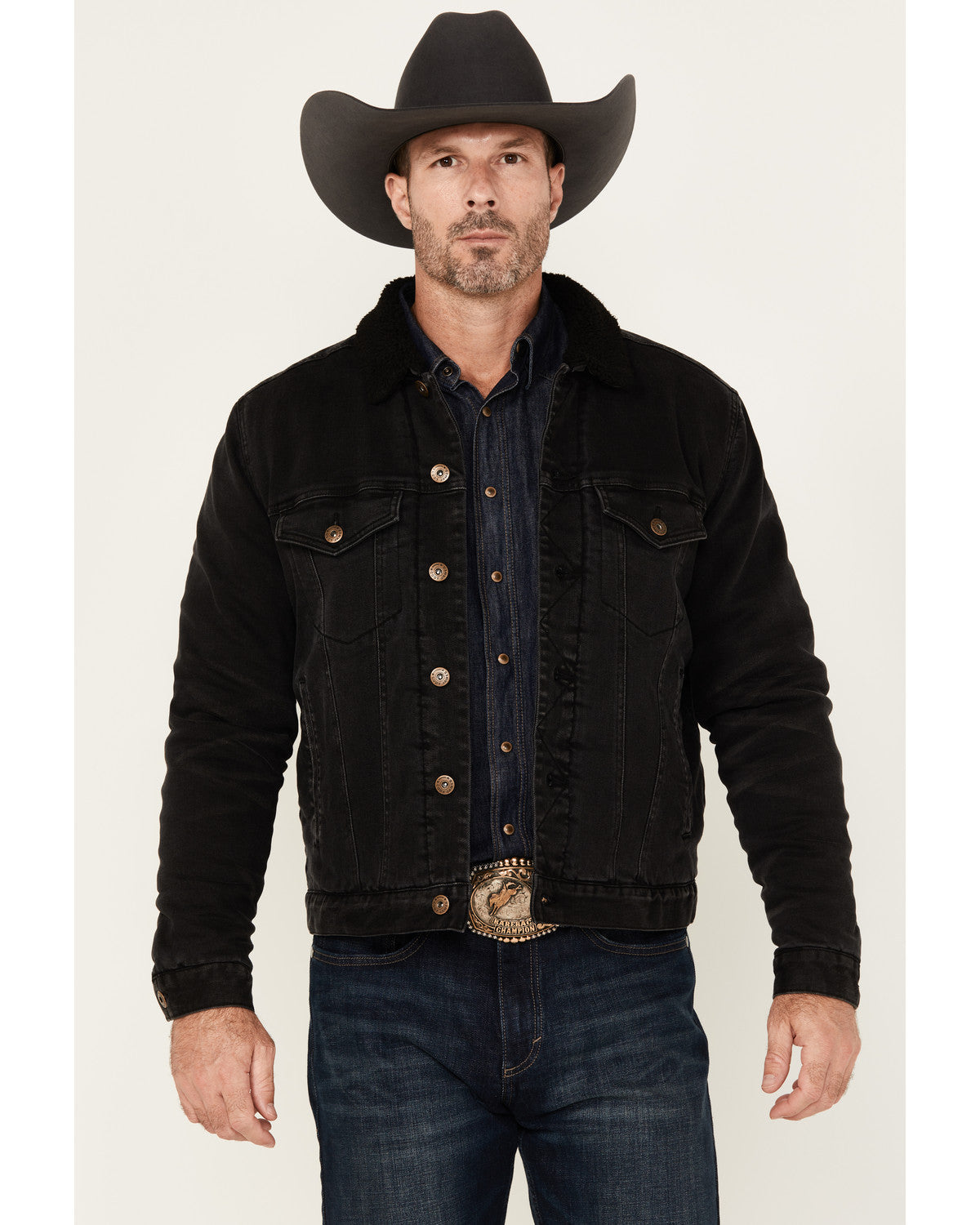 Men's Outlaw Sherpa Lined Denim Trucker Jacket Black