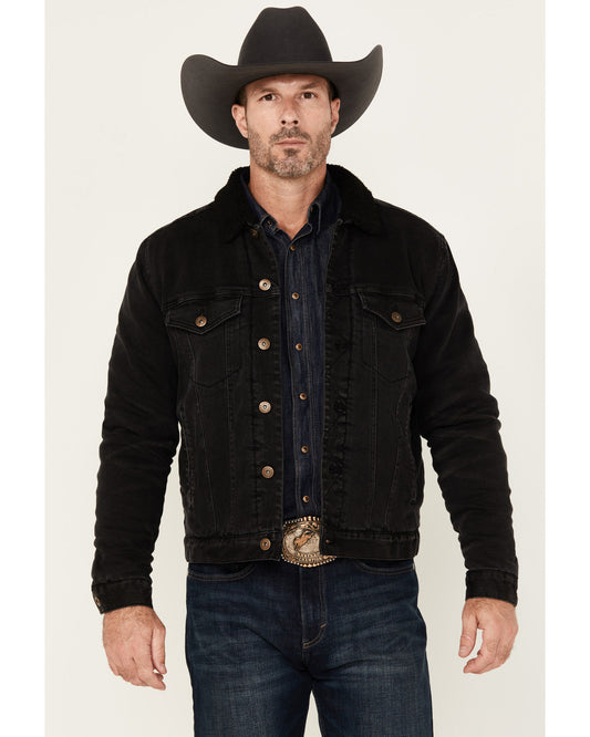 Men's Outlaw Sherpa Lined Denim Trucker Jacket Black