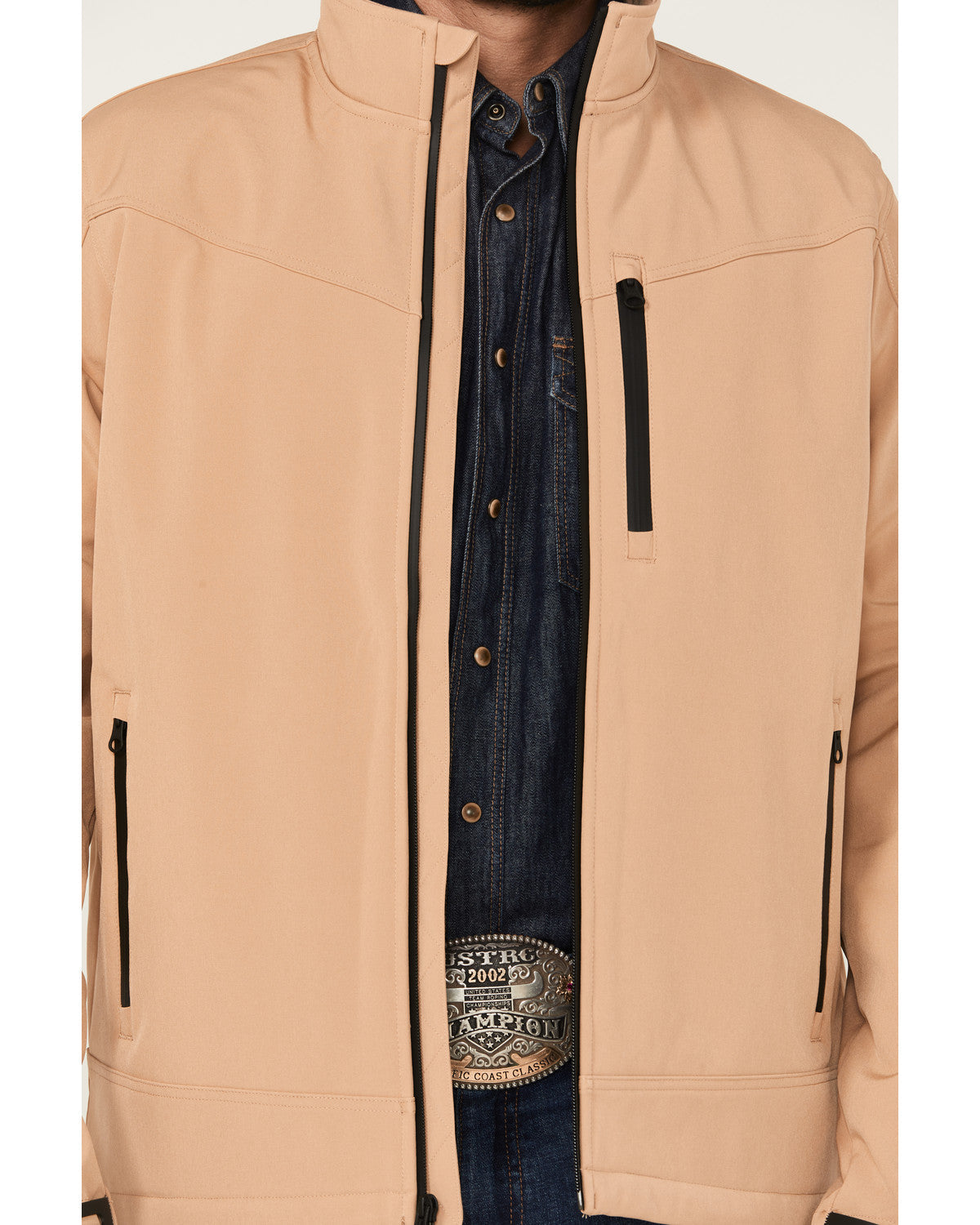 Men's Southwestern Embroidered Logo Softshell Jacket Tan