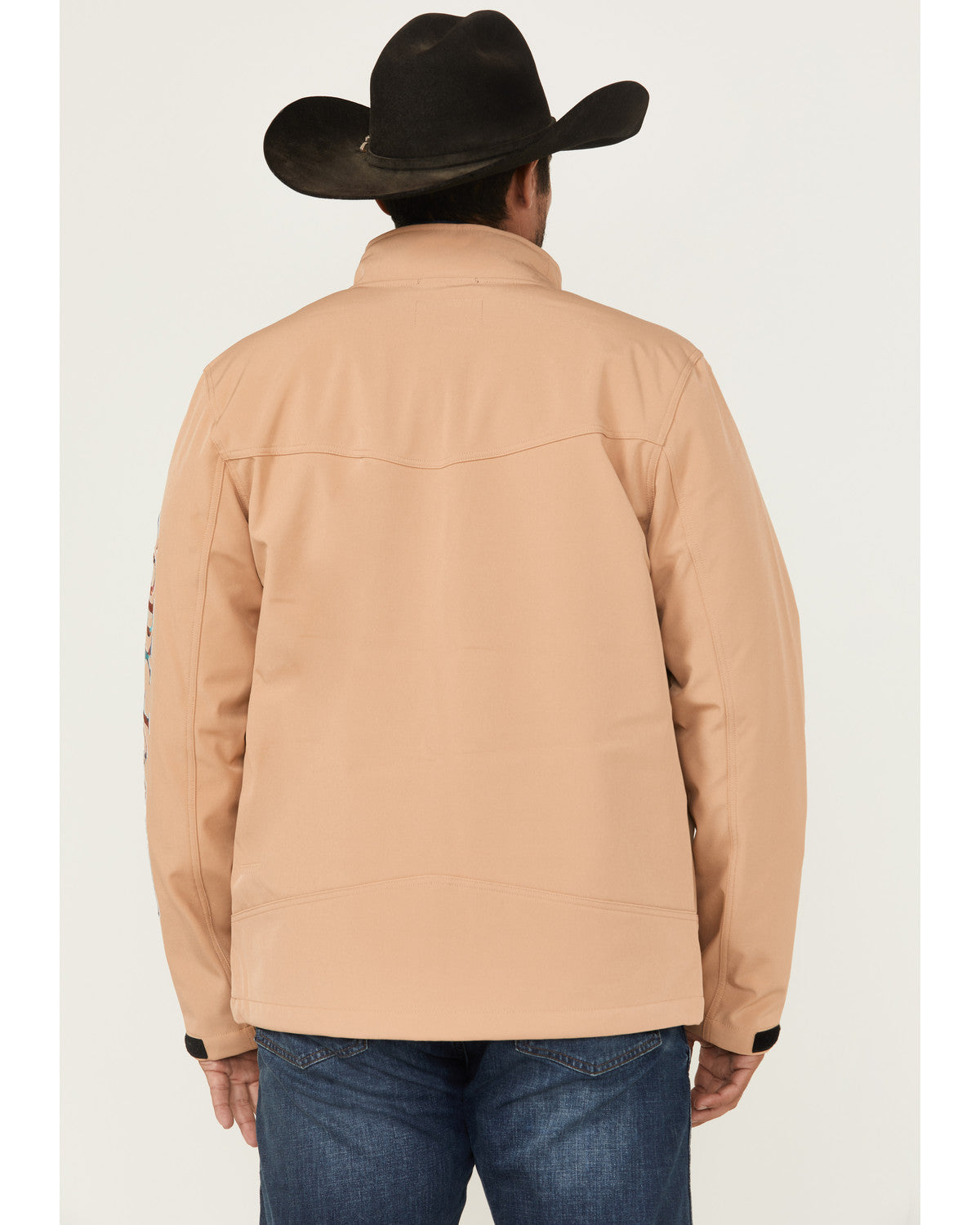 Men's Southwestern Embroidered Logo Softshell Jacket Tan
