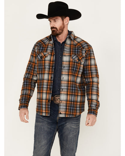 Men's Plaid Long Sleeve Button-Down Shirt Jacket Grey