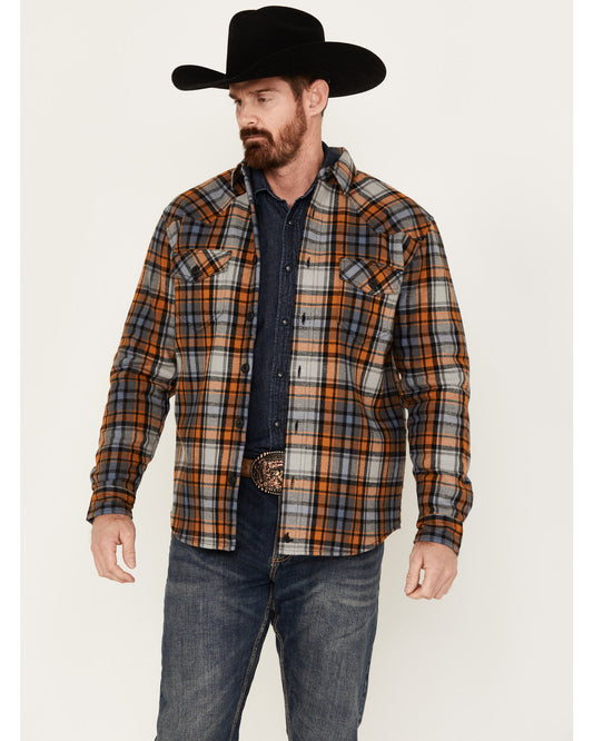 Men's Plaid Long Sleeve Button-Down Shirt Jacket Grey