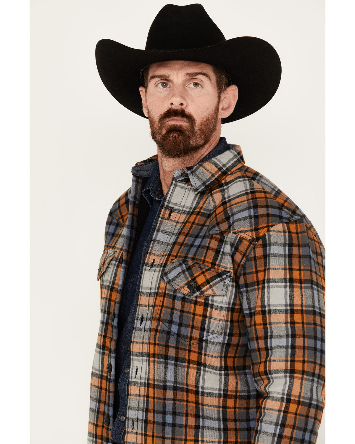 Men's Plaid Long Sleeve Button-Down Shirt Jacket Grey
