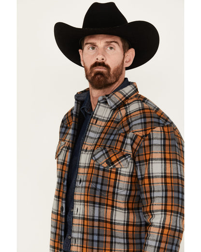 Men's Plaid Long Sleeve Button-Down Shirt Jacket Grey