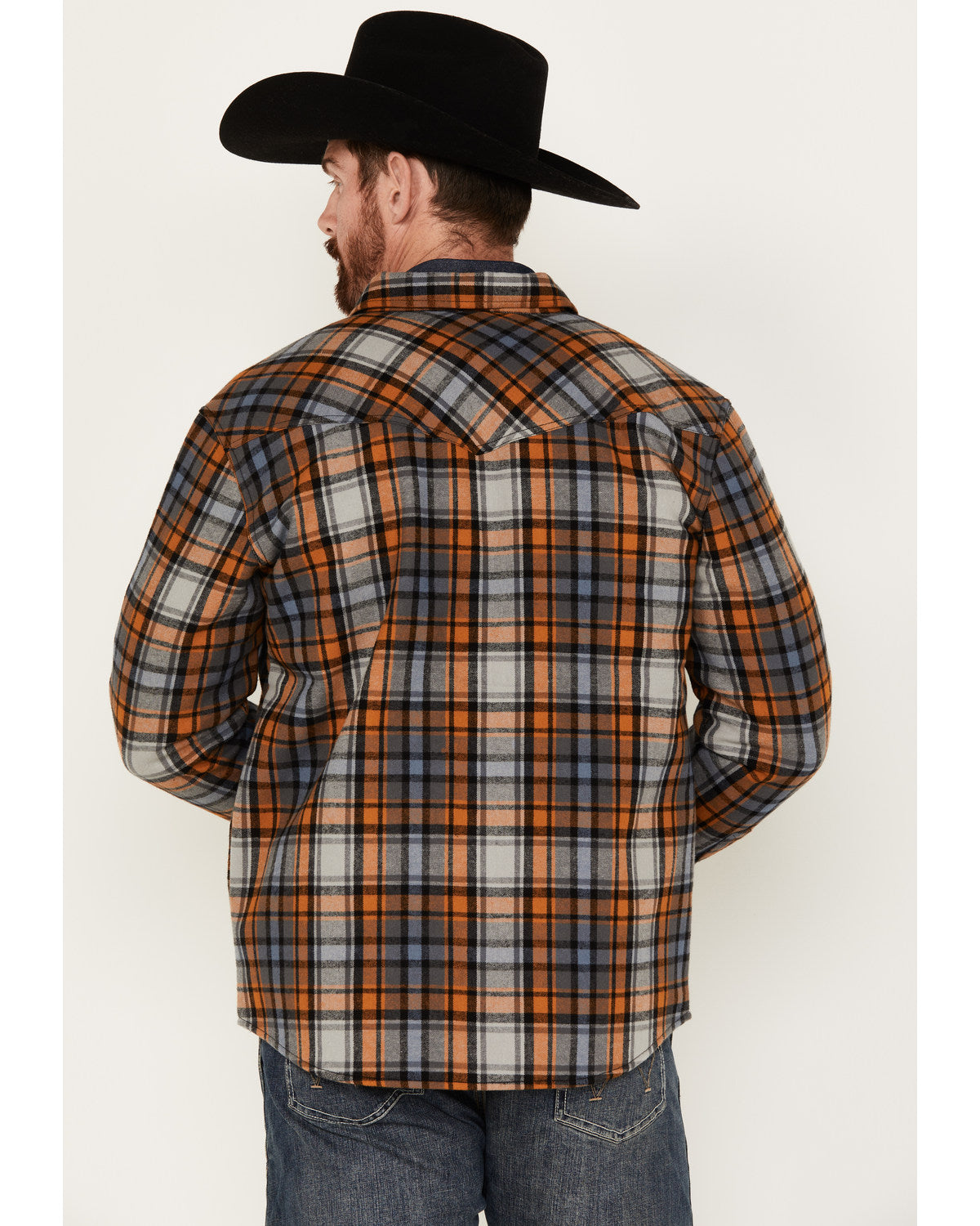Men's Plaid Long Sleeve Button-Down Shirt Jacket Grey