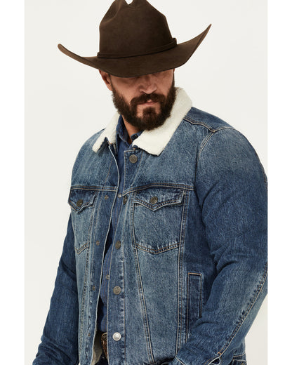Men's Medium Wash Snap Sherpa Denim Jacket Medium Wash