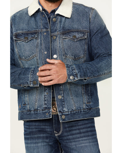 Men's Medium Wash Snap Sherpa Denim Jacket Medium Wash