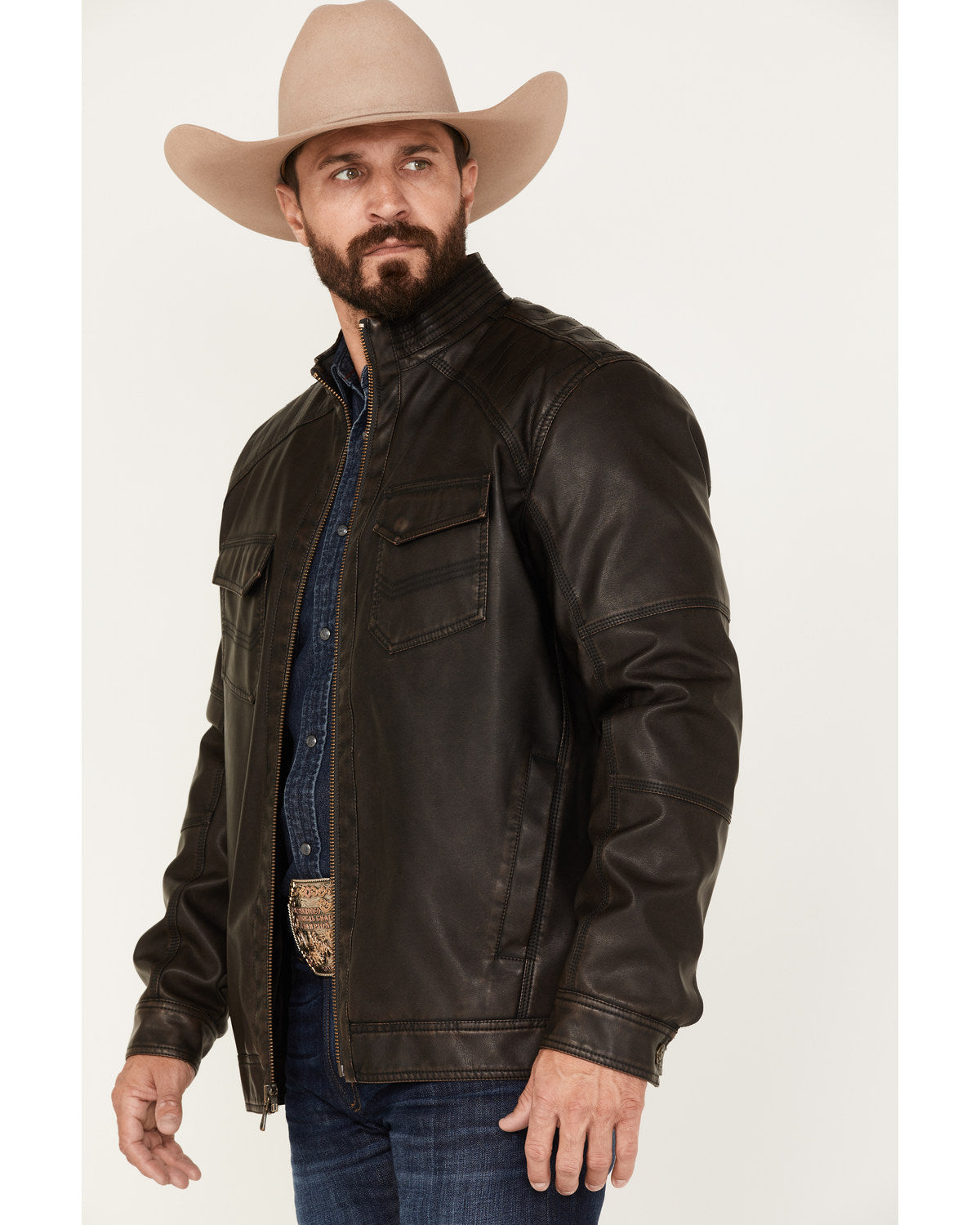 Men's Houston Distressed Moto Jacket Brown